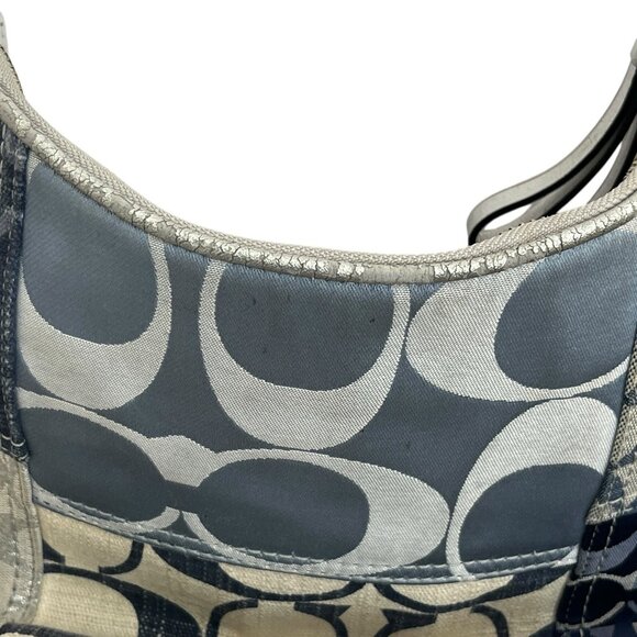 Coach Signature Patchwork Denim Shoulder Hobo Bag Purse Blue Silver Charm Y2K - Picture 12 of 16